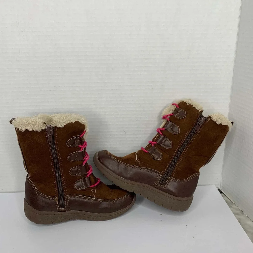 OshKosh B'gosh NESSA-G Brown Faux Fur Girls Winter Boots Size 10